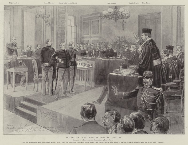 Dreyfus审判，8月24日在法庭上的场景 作者 梅尔顿·普里尔