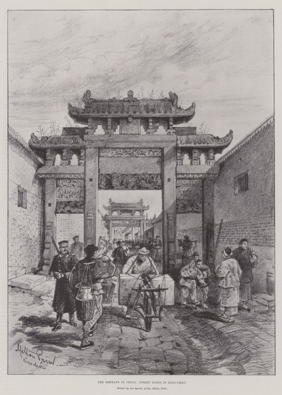 中国的德国人，在Kiao-Chau的街景 作者 梅尔顿·普里尔