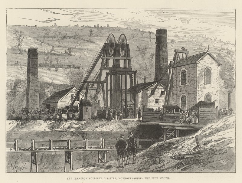 Llanerch Colliery灾难，Monmouthshire，Pit&39;s Mouth 作者 梅尔顿·普里尔