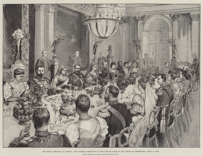 科堡的皇家婚礼，1894年4月19日在Ehrenburg城堡王座室的婚礼早餐 作者 梅尔顿·普里尔