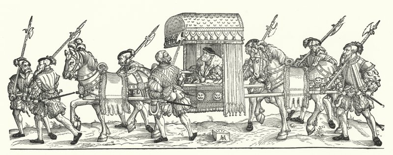 一位乘坐轿子旅行的德国选民（雕刻）。 作者 迈克尔·奥斯坦多夫