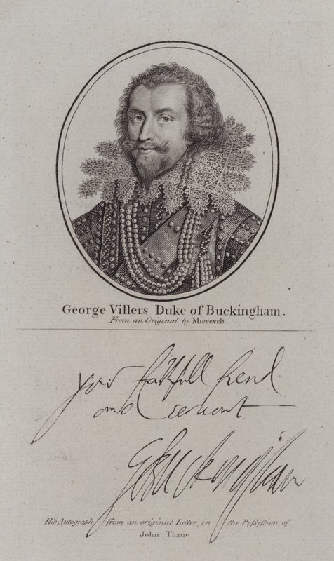 George Villiers 白金汉公爵，英国朝臣、政治家和国王詹姆斯一世的宠儿（雕刻） 作者 Michiel Janszoon van（之后）Miereveldt