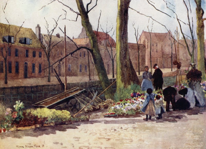 Flower-Market, Haarlem (colour litho) 作者 咪玛·尼克松（Mima Nixon）