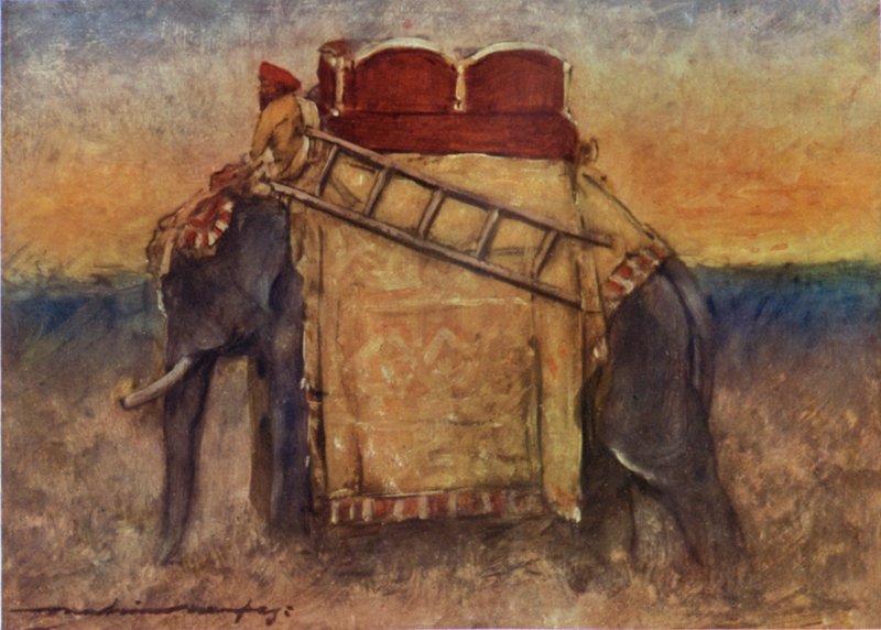印度中部的大象（彩色石版画） 作者 Mortimer Ludington Menpes