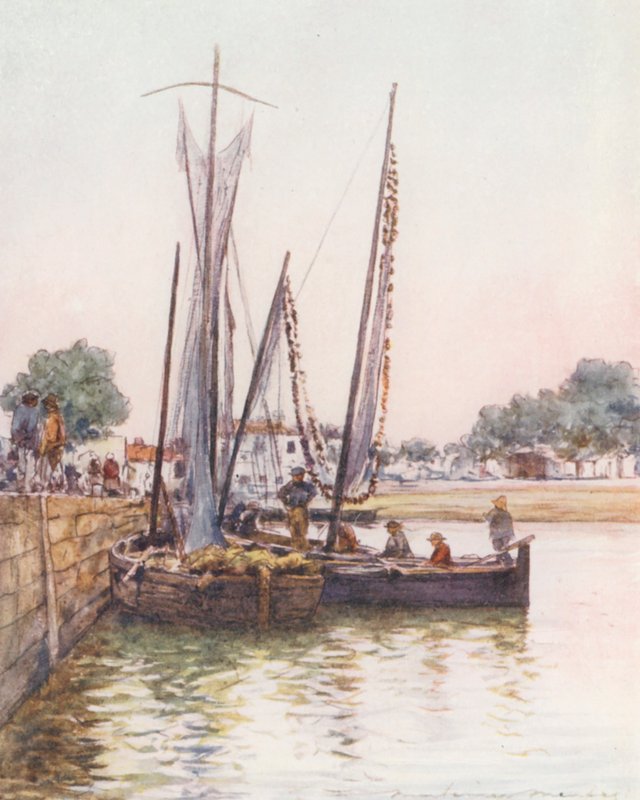 渔船，孔卡尔诺（彩色印刷版） 作者 Mortimer Ludington Menpes