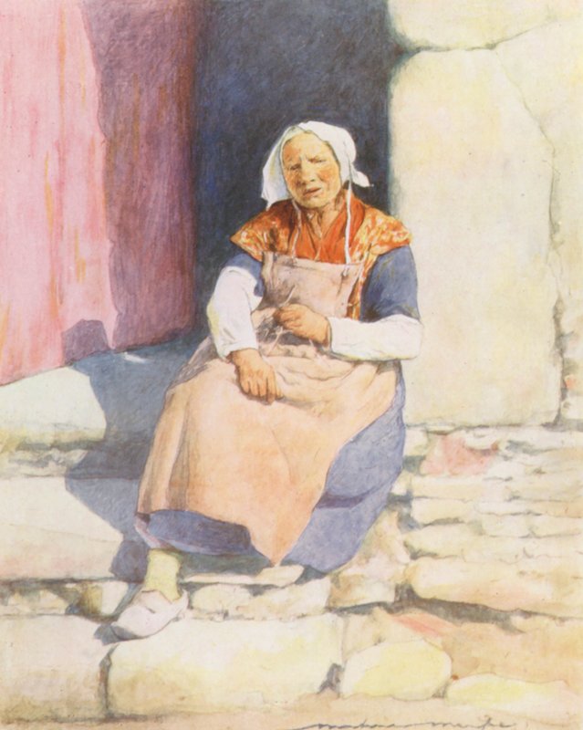 蓬阿文磨坊的台阶上（彩色石版画） 作者 Mortimer Ludington Menpes