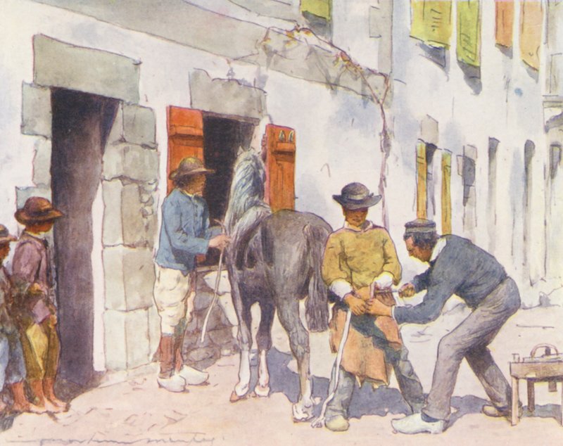 庞阿文铁匠铺外（彩色石版画） 作者 Mortimer Ludington Menpes