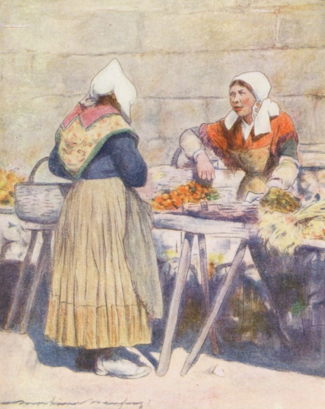 蔬菜市场，坎佩尔（彩色石版画） 作者 Mortimer Ludington Menpes