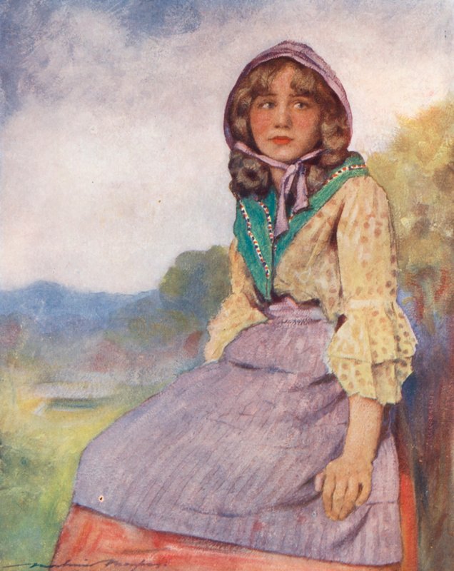 世界儿童：英国，乡村女孩（彩色印刷版） 作者 Mortimer Ludington Menpes