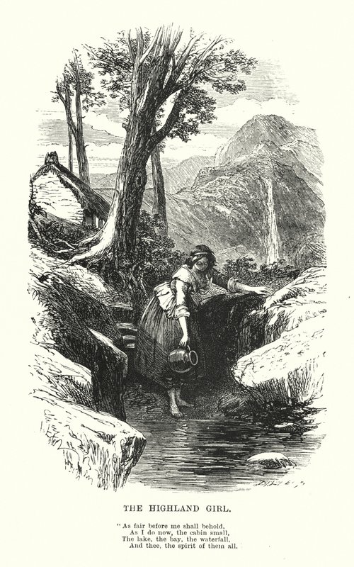 William Wordsworth: The Highland Girl (engraving) 作者 迈尔斯·比克（Myles Birket）（之后）福斯特（Foster）