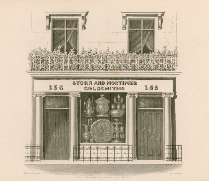 Messrs Storr和Mortimer，金匠和珠宝商，伦敦邦德街156号的离子风格店面 作者 纳撒尼尔·惠特克