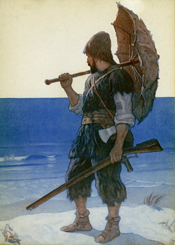 Illustration for Robinson Crusoe (colour litho) 作者 纽维尔（惠氏）谈话（之后）