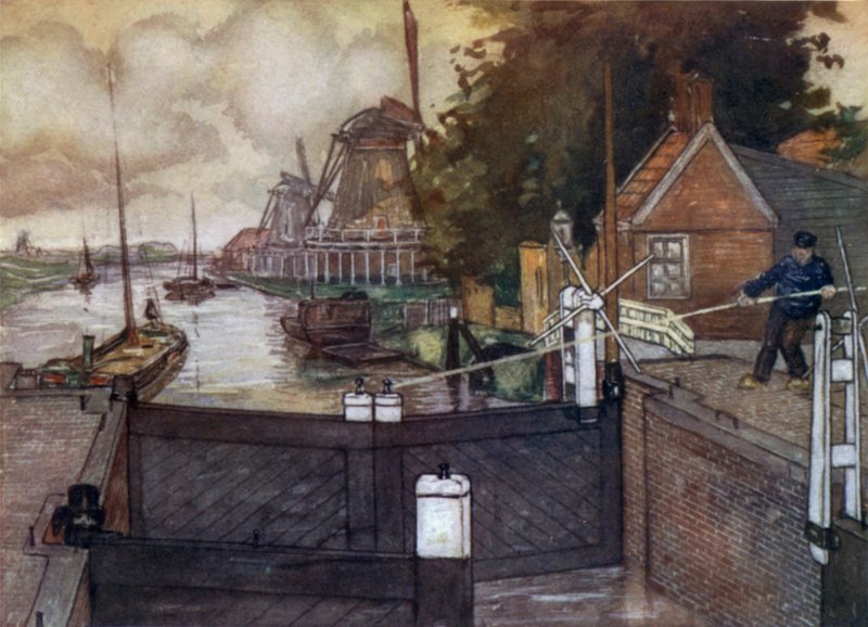 Noordervaldeursluis，赞丹（彩色石版画） 作者 尼科·容曼