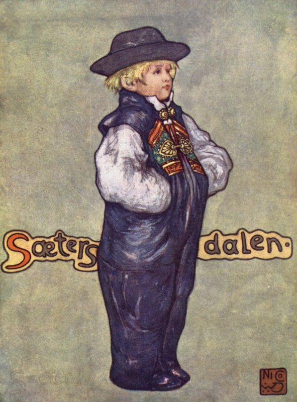 挪威：Saetersdalen 的男孩（彩色石版画） 作者 尼科·容曼
