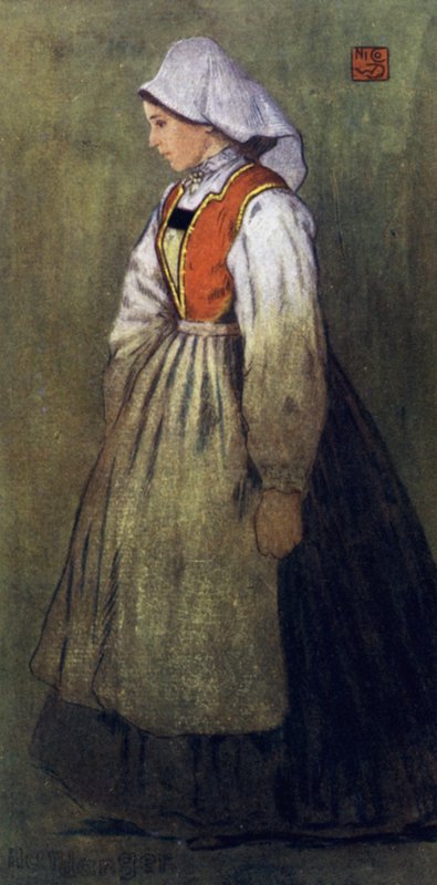 挪威：哈当厄尔乡村女孩（彩色石版画） 作者 尼科·容曼