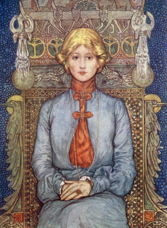 挪威：典型的挪威少女（彩色石版画） 作者 尼科·容曼