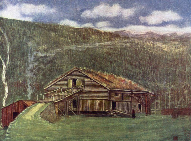 Norway: Farm-house and Mill at Gjora (colour litho) 作者 尼科·容曼