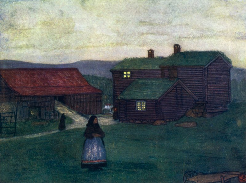 Norway: Farm-houses built of Poles (colour litho) 作者 尼科·容曼