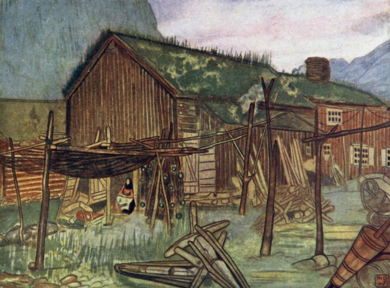 挪威：Sundalsoren 的渔网（彩色石版画） 作者 尼科·容曼