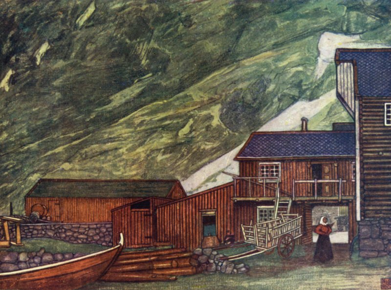 挪威：在峡湾上，Sundalsoren（彩色石版画） 作者 尼科·容曼