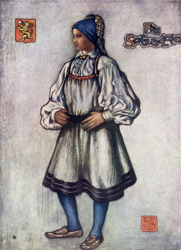 挪威。萨特达伦农家女（彩色平版画 作者 尼科·容曼