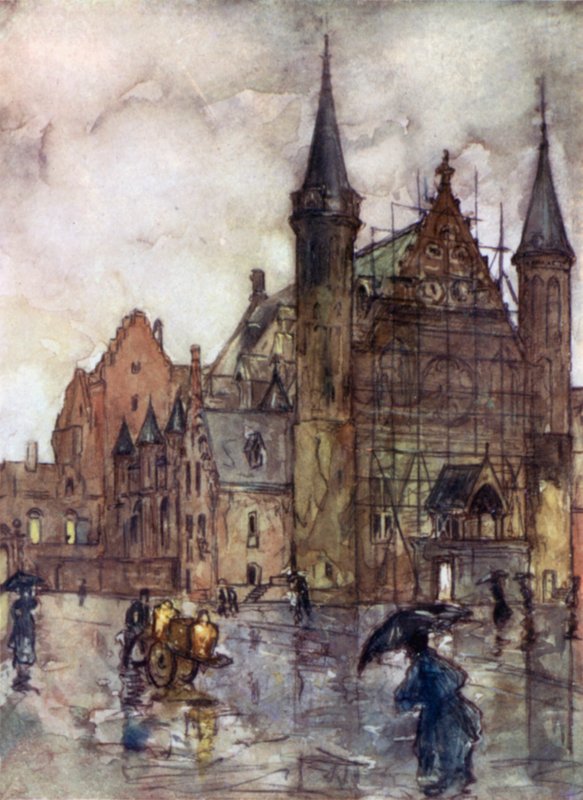 Binnenhof，海牙（彩色石版画） 作者 尼科·容曼