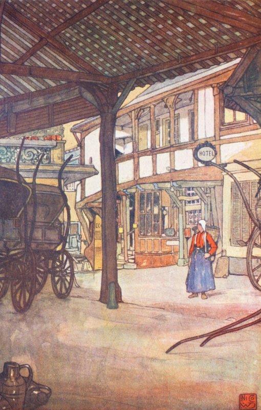 鲁昂安酒店庭院（彩色石版画） 作者 尼科荣曼