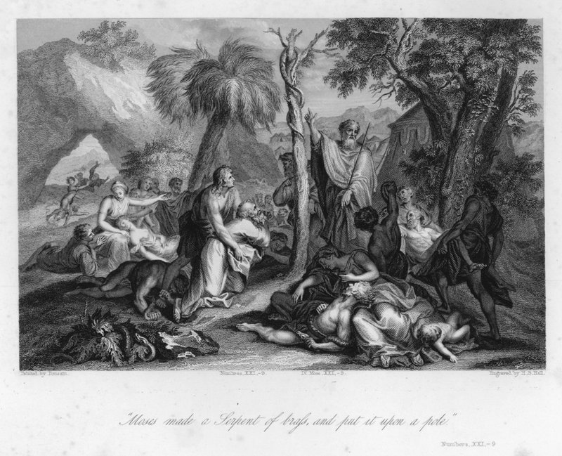 Raising up the brazen Serpent, Numbers XXI, 9 (engraving) 作者 尼古拉斯（后）普桑