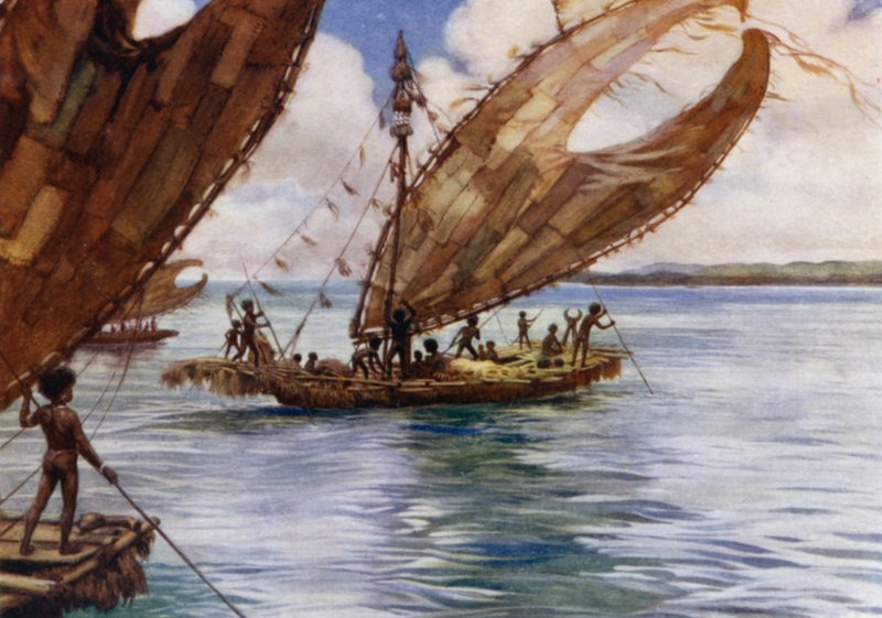Large Trading Canoes, British New Guinea (colour litho) 作者 诺曼·哈迪