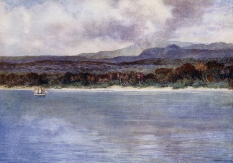马里恩山，活跃的火山，安布林岛，新赫布里底群岛（彩色石版画） 作者 诺曼·哈迪
