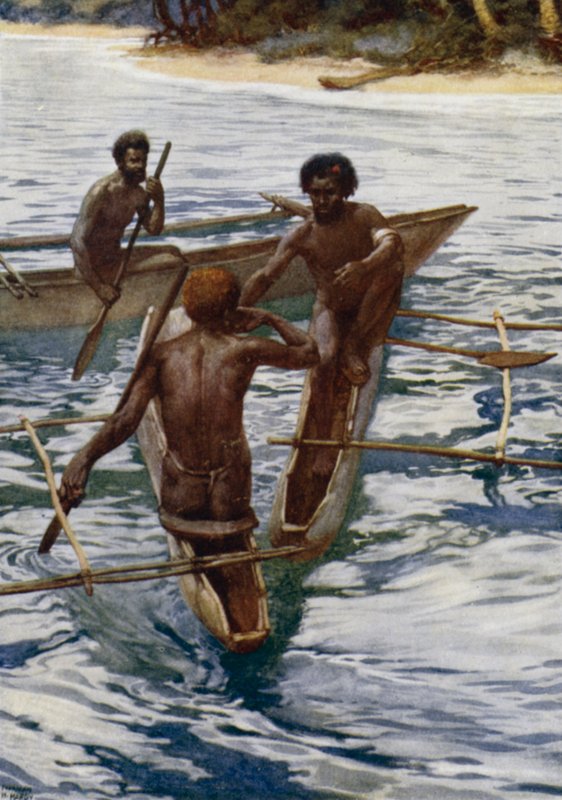 Natives of the New Hebrides having a drink (colour litho) 作者 诺曼·哈迪