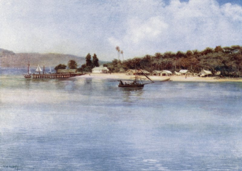 英属新几内亚的萨马里岛（彩色平版印刷）（The Island of Samari, British New Guinea）。 作者 诺曼·哈迪