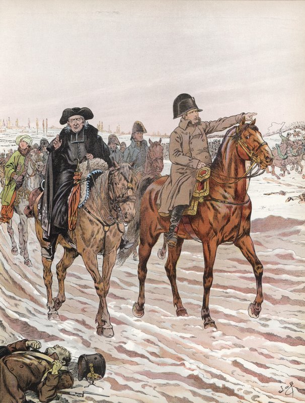 拿破仑，与阿贝·亨利奥特一起骑行，1814年 作者 Onfray de Breville工作