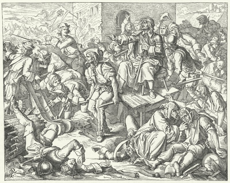 受伤的伯爵Ernst Rudiger von Starhemberg是1683年维也纳的捍卫者之一 作者 奥斯卡·普莱奇（Oskar Pletsch）