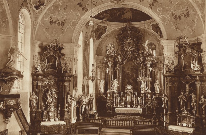 教区教堂，Oberammergau，教堂的内部 作者 奥托·鲍尔斯泰特