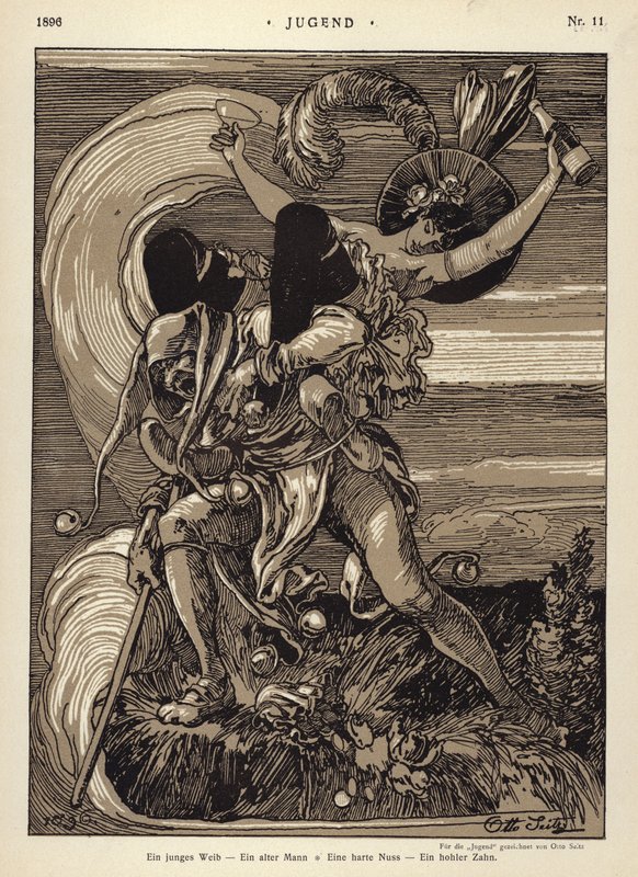 A Young Woman - an Old Man - a Hard Nut - a Hollow Tooth (litho) 作者 奥托·塞兹（Otto Seitz）