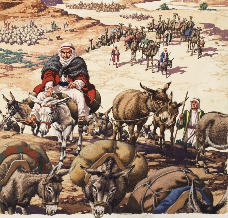 返回迦南，选自《雅各布的故事》（纸本水粉画） 作者 帕特（1907-95）尼科尔