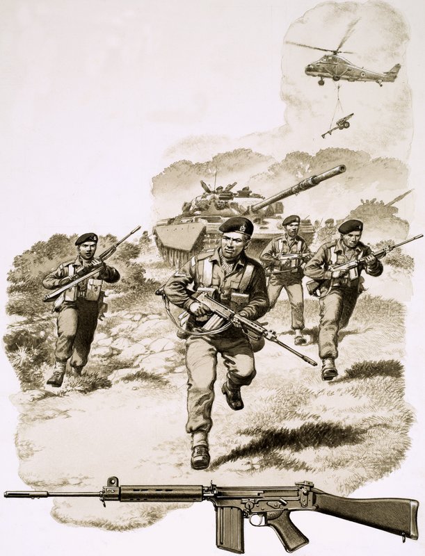 使用 SLR 步枪的英国步兵 作者 帕特 (1907-95) 妮可