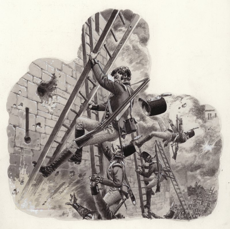 英军士兵在进攻巴达霍斯时遭到法军炮火袭击（水粉画，纸面） 作者 帕特 (1907-95) 妮可