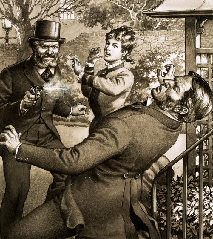 臭名昭著的盗窃犯和杀人犯查尔斯-和平枪杀一名受害者（水粉画，纸本） 作者 帕特 (1907-95) 妮可