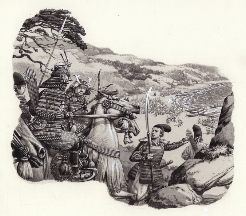 蒙古人入侵日本（纸上水粉画） 作者 帕特 (1907-95) 妮可