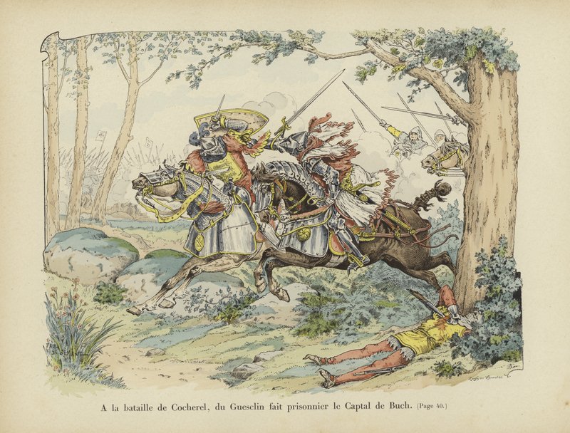 Bertrand du Guesclin在1364年的Cocherel战役中夺取了Captal de Buch 作者 保罗·德·塞曼特
