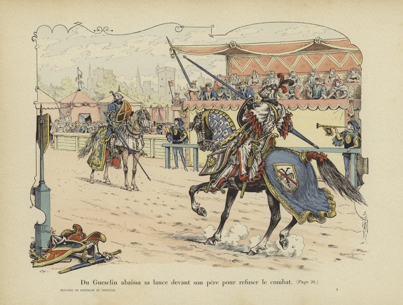 Bertrand du Guesclin在他的父亲面前降低了他的长矛以表示他拒绝与他作战，Rennes，1337 作者 保罗·德·塞曼特