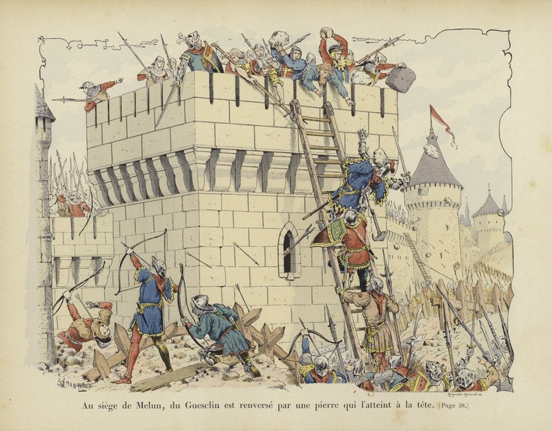 1359年，Bertrand du Guesclin在Siege of Melun的一块石头上击中头部 作者 保罗·德·塞曼特