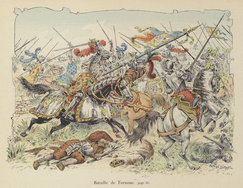 Chevalier de Bayard在意大利福尔诺沃战役中与西班牙人作战，1495年 作者 保罗·德·塞曼特