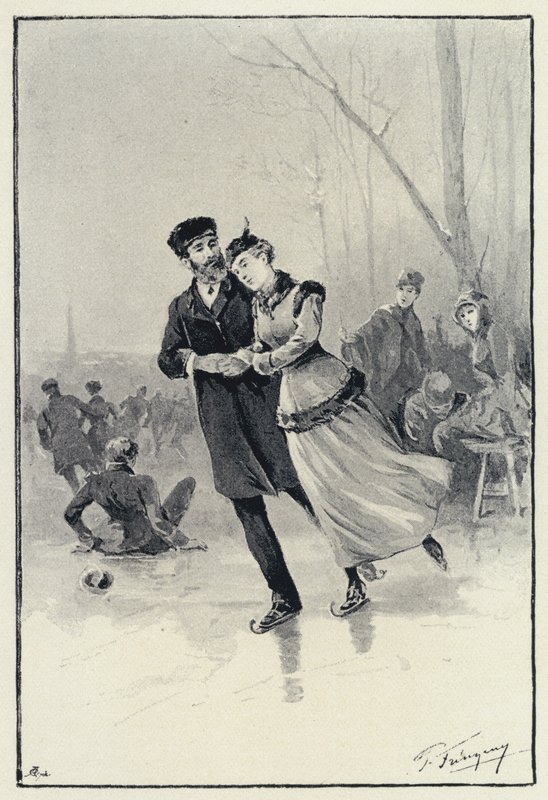Illustration for Anna Karenina: Levin and Kitty on the ice (litho) 作者 保罗·弗伦岑尼