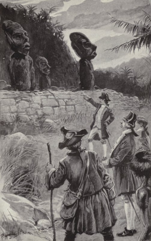 Examining the statues on Easter Island (litho) 作者 保罗·哈迪