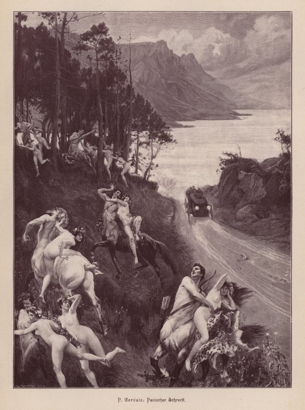 Satyrs and nymphs frightened by a motor car (engraving) 作者 保罗·吉恩·盖维斯