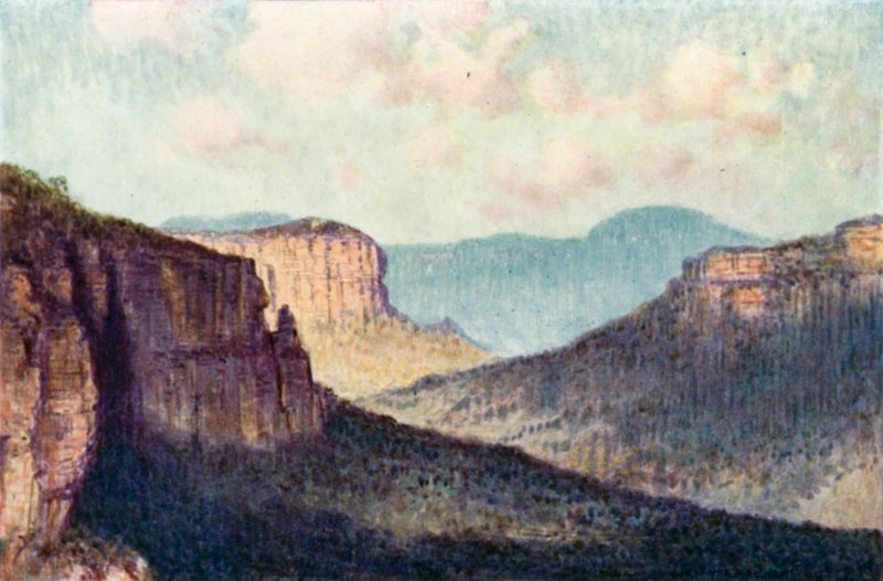 The barrier of the Blue Mountains (colour litho) 作者 珀西·FS（后）·斯彭斯