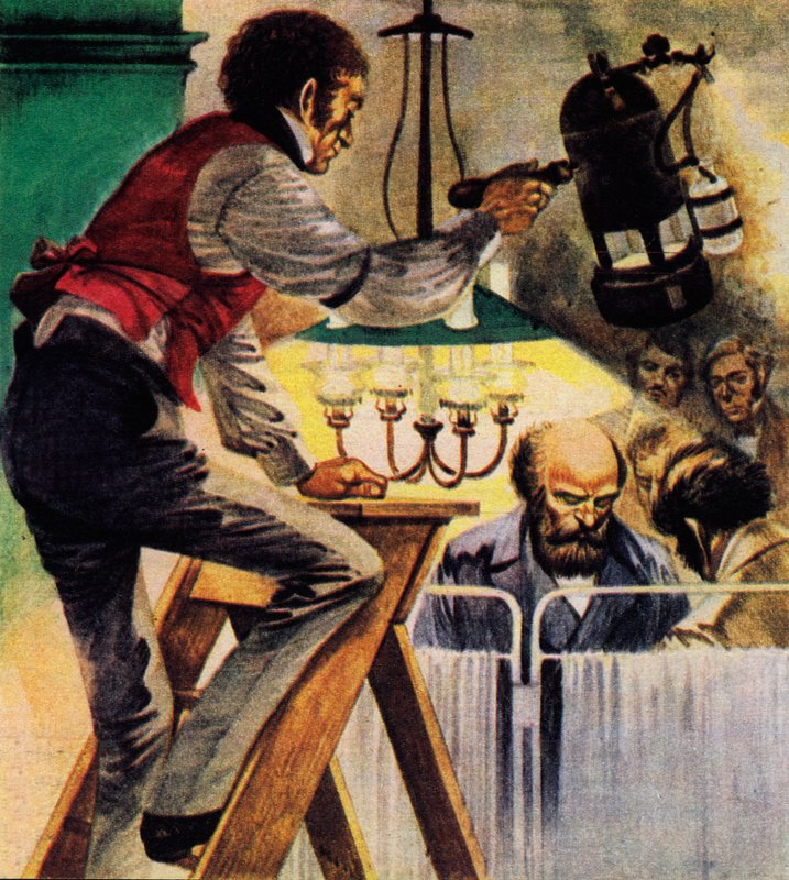 Joseph Lister 坚持在手术室使用碳化喷雾（彩色石版画） 作者 彼得·杰克逊